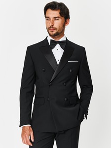 Costume d'affaires noir en laine pour homme, coupe ajustée, simple boutonnage, col à revers, longueur standard, infroissable, style britannique - Product Image 3