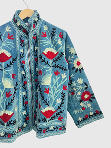 Veste en coton brodée de fleurs, col mandarin, manches longues, grande taille, style Prairie Chic pour femmes, vêtements d'hiver - Product Image 4