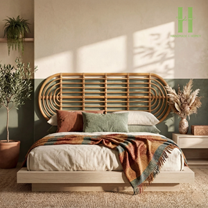Cama de Pared de Ratán Ecológica y Lujosa, Muebles de Dormitorio, Cabecera Natural Personalizable, Cabecera en Forma de Flor, Ratán 2026 - Product Image 2