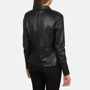 Rave Black Sheep Skin Leather <b>Biker</b> <b>Jacket</b> Winter Women's Quilted Stand Collar Breathable Eco-Friendly Customized Color Size - Product Image 4