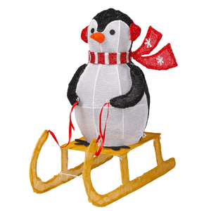 Decorazione Natalizia Europea con Pinguino su Slitta Illuminato, 2,2 Piedi, Pre-illuminato con 130 Luci LED Bianco Caldo per Uso Esterno - Product Image 2
