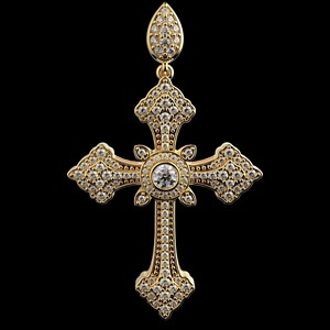 Collar con Cruz de Moissanita Vintage, Plata 925, Chapado en Oro de 14K, Colgante de Fe, Certificado GRA, Claridad VS+, 0.61CT, Engaste de Garras, para Hombre - Product Image 1