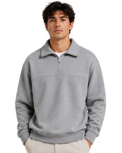Light Gray <b>Men</b> Oversized Quarter Zip Sweatshirt <b>Pullover</b> Fleece Long Sleeve Casual Streetwear Sweater Custom Heavy Cotton Top - Product Image 1