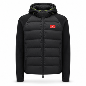 Blouson matelassé à capuche pour homme, rouge et bleu marine, avec blocs de couleur, isolation synthétique, fermeture éclair, imperméable 10 000 mm, anti-UV - Product Image 3