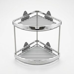 Handmade SS202 Two Tone Steel Double Tier Modern Trikon <b>Corner</b> Shower <b>Caddy</b> 34 cm Home Decor for Hotels and Weddings - Product Image 1