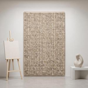 Tapis d'intérieur moderne en laine texturée beige crème tissée à la main, antidérapant, à poils moyens, couleur unie, pour la décoration de la maison - Product Image 1