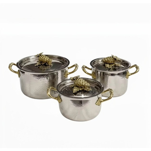 Ensemble de 2 casseroles Ruffoni en acier inoxydable de qualité supérieure, finition argentée brillante, texture martelée, avec couvercle au design raisins tendance - Product Image 4