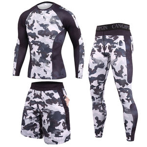 <b>Men's</b> Rash Guard Set Full Sleeve <b>Compression</b> Wear Digital Print Quick Dry Spandex Polyester UPF50+ Anti-Bacterial Sports Kit - Product Image 1
