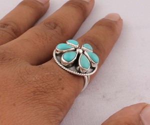 Vintage Natural Turquoise <b>Ring</b> 925 Sterling Silver Antique <b>Boho</b> Style Oval Gemstone <b>Ring</b> for Women Handcrafted Ethnic Jewelry - Product Image 2