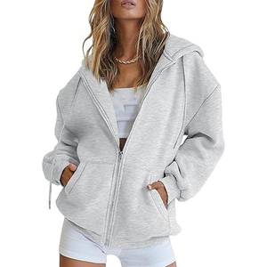 Top quality Women Oversized Hooded <b>Zipper</b> <b>Sweatshirt</b> Solid Color Fleece Drop-Shoulder Long Sleeve Autumn Casual Wear - Product Image 4