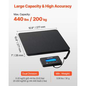 Balance postale numérique à affichage LCD commerciale à double précision 440 lb, 0,35 oz/3,5 oz, balance à bagages, fonction de maintien/tare, batterie - Product Image 2