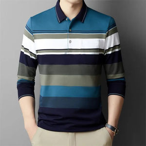 <b>Long</b>-<b>sleeved</b> <b>Striped</b> Cotton Loose Pocket Polo <b>Shirt</b> Men's <b>T</b>-<b>shirt</b> Top For Men Casual Wear <b>Shirt</b> For Men - Product Image 3