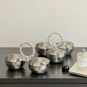 Luxury Silver <b>3</b> Section Serving Bowl With Circular Beaded Handle Elegant Metal Triple Nut Tray For Premium Home Decor - Product Image 5
