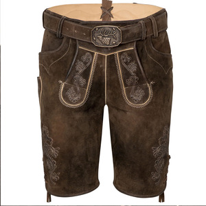 Shorts traditionnels bavarois pour hommes en Lederhosen, 100 % polyester, décontractés et élégants, écologiques, costume d'Oktoberfest allemand avec ceinture brodée - Product Image 4