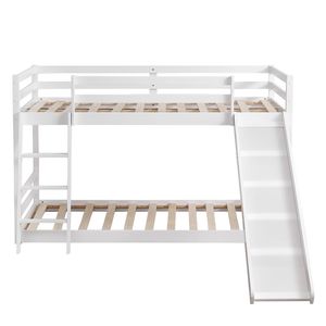 White Twin Pine Wooden Kids' Bed with Elevated Cross Guard Rail & <b>Slide</b> - Product Image 5