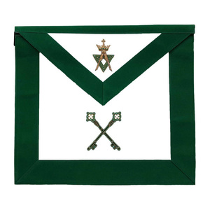 Tablier de Treillisier Maçonnique des Degrés Alliés Blanc avec Bordure Vert Foncé, Broderie Clés Croisées, Personnalisé, Vente en Gros, Régalia Cérémoniel - Product Image 1