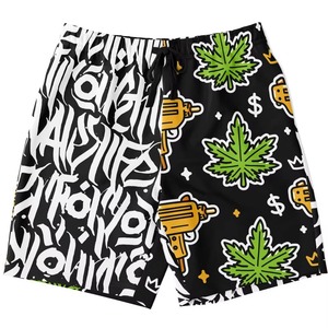Men's Printed Board Shorts With Leaves And Graffiti Design Drawstring Waist Street Style Short Shorts - Product Image 6