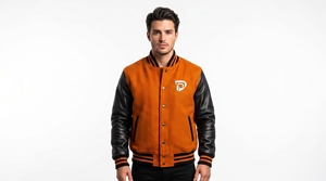 Chaqueta Varsity para Hombre Dumela, Naranja y Negra, Mangas de Cuero PU, Logotipo Frontal, Cierre de Botones, Ropa Exterior Casual de Otoño - Product Image 3