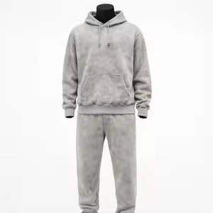 Survêtement unisexe gris à capuche, couleur unie, décontracté, manches longues, 100% coton, poids moyen, coupe classique avec poches, pour l'automne - Product Image 1