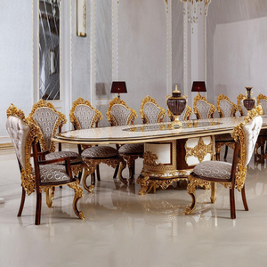 Luxury Classic Conference <b>Dining</b> <b>Table</b> Set Mahogany Wood Gold Leaf Carving Gloss <b>Top</b> 20 Seater Villa Hotel Antique Furniture - Product Image 1