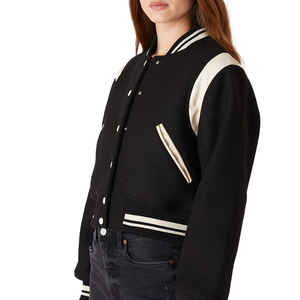 Chaqueta Varsity Negra para Mujer, Chaqueta Clásica Letterman con Mangas en Color Crema, Chaqueta Casual de Béisbol para Damas, Ropa Deportiva Estilo Universitario - Product Image 6