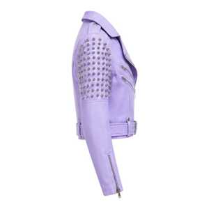 Women's Studded Leather <b>Jacket</b>- purple biker <b>jacket</b>, spiked <b>punk</b> Handmade Statement Outerwear - Product Image 4