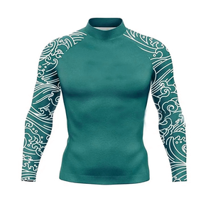 Men's <b>Maroon</b> Full Sleeve Rash Guard With White Wave Print Quick Dry Spandex Polyester Shirt MMA Wear Unisex Fight Apparel OEM - Product Image 5