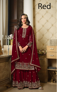 Dernière collection de vêtements ethniques indiens et pakistanais pour fêtes, haut et dupatta Sharara brodés personnalisables, entièrement cousus - Product Image 3