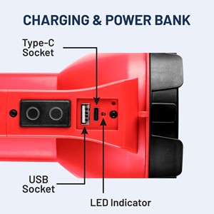 Linterna LED recargable avanzada, batería de iones de litio de 4000mAh, cinco modos de iluminación, luz lateral de emergencia, lámpara ABS de carga tipo C - Product Image 3