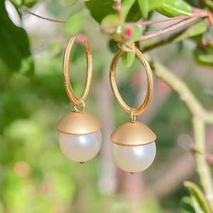 Peacock Matte Elegant Gold Plated Pearl Drop Hoop Earrings - Product Image 3
