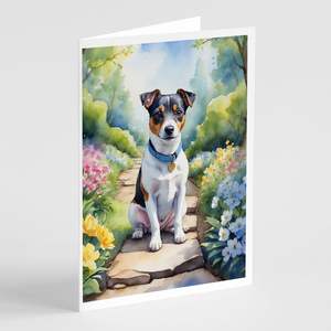 Whimsical Jack Russell Terrier Spring Path Tarjetas de felicitación Paquete de 8 A7 Tamaño 5x7 Tarjetas de notas en blanco con sobres - Product Image 1
