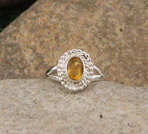 Anillo de mujer con cuentas de citrino natural, plata de ley 925, estilo clásico, engaste de bisel, para fiesta de boda de enero - Product Image 4