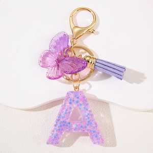 Best-selling Handcrafted Resin Butterfly Tassel Alphabet Pendant Keychain Light Luxury Traditional Design Personalized Bag Charm - Product Image 1