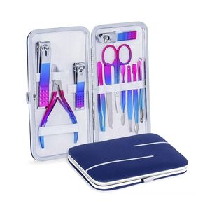 Ensemble de manucure 10 pièces, finition dégradée irisée, outils en acier inoxydable, étui rigide blanc, kit professionnel de luxe pour ongles - Product Image 2