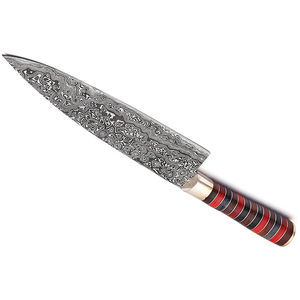 Couteau de chef moderne personnalisé fait main Burraq, lame en acier Damas de 7 pouces, épaisseur 3,0 mm, manche en bois, étui en cuir - Product Image 2