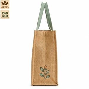 Natural Jute Grocery Shopping Tote Bag with Printed Cotton Pocket PP Laminated Custom Logo Wholesale OEM Manufacturer 36x32x15cm - Product Image 2