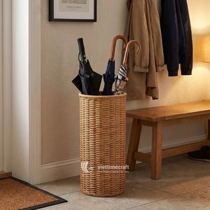 Soporte cilíndrico de ratán para sombrillas, torre organizadora de almacenamiento sostenible para entrada, hogar y oficina - Product Image 2