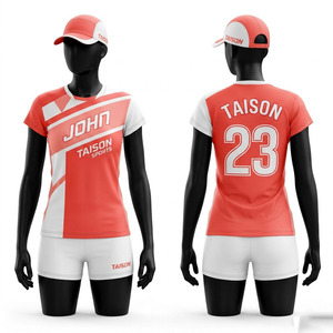 Ensemble d'uniformes de volley-ball pour hommes, respirant, grande taille, séchage rapide, polyester, maillot blanc corail, short, 160 GSM, logo personnalisé - Product Image 1