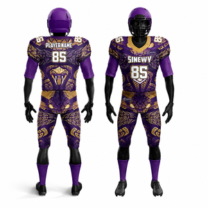 Custom American Football Uniform with Purple Gold Snake Design and Personalized Team Printing - Product Image 1