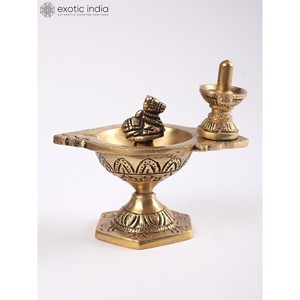 4-Inch Handmade Small Brass Nandi Shivalinga Diya - Lamp for <b>Home</b> <b>Decor</b>, <b>Gifting</b> and Temple Statue Made in India - Product Image 1