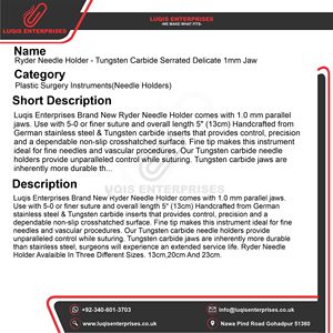 Portaagujas Ryder de Carburo de Tungsteno con Mordazas Dentadas Delicadas de 1 mm, Instrumento Quirúrgico - Product Image 5