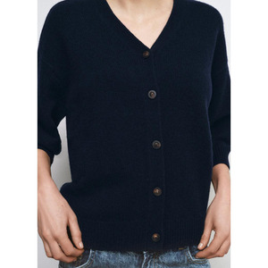 Cardigan en laine/acrylique bleu pour homme et femme, manches longues, couleur unie, coupe classique, vêtements d'hiver, fermeture à boutons recouverts de noir - Product Image 5