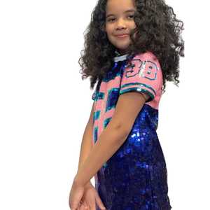 Vestido de lentejuelas para niñas Jack and Jill, conjunto de fiesta brillante de manga corta para jóvenes, top tipo túnica con bloques de color rosa y azul - Product Image 1
