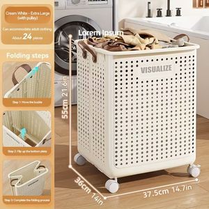 Medium-Large <b>White</b> Ceramic Look Collapsible <b>Laundry</b> <b>Basket</b> Faux Leather Handles Portable Durable Clothes Storage Bin for Home - Product Image 1