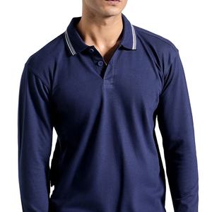 Haute qualité à la mode hommes à manches longues Polo coton Poly mélange doux tissu bouton col coupe classique hommes Polo pour tenue décontractée - Product Image 2
