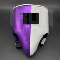Ensemble de gants de boxe personnalisables blancs et violets, avec poignées, en cuir de vachette véritable, rembourrage épais à 4 couches, à lacets, antidérapants
