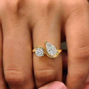 Fine Jewelry Art deco toi et moi diamond <b>Ring</b> 14K Gold 2.00 ct Pear Cut Round Lab Grown Diamond IGI CERTIFIED For Wedding <b>Ring</b> - Product Image 1
