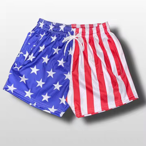 Shorts de Baño para Hombre con Estampado de Bandera Americana, Secado Rápido, Sublimación, Poliéster, Cintura con Cordón Ajustable, Largo Medio - Product Image 1