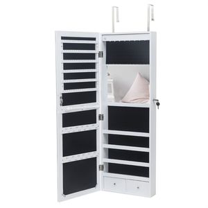 Specchio da Parete Bianco a 4 Livelli con 8 Luci LED Blu, 2 Cassetti e Specchio Interno per Gioielli, Cornice in Legno - Product Image 2