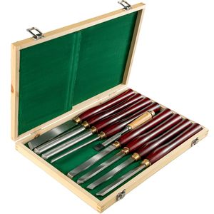 Set di 8 Scalpelli per Tornio in Acciaio HSS, Utensili per Lavorazione del Legno e Intaglio delle Radici, con Custodia in Legno - Product Image 1
